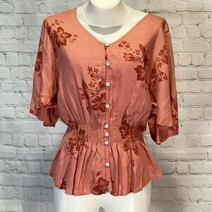 444. Billabong Peach/CoralSummer Blouse EUC Size Large